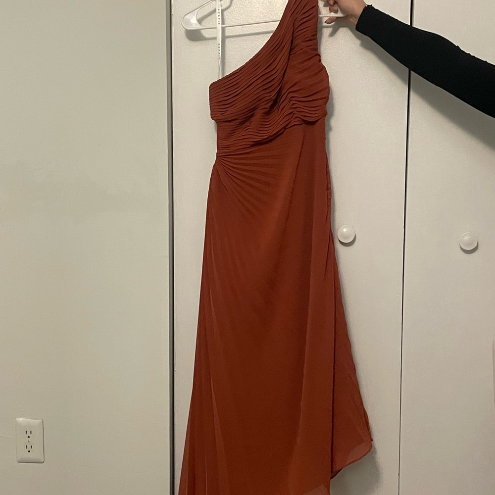 Elegant One-Shoulder Rust Dress